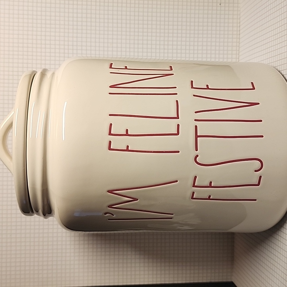 Brand new Rae Dunn I'M FELINE FESTIVE"  canister